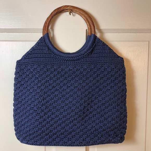The Sak Navy Crochet Purse w Wrapped Round  Handle - Picture 2 of 7